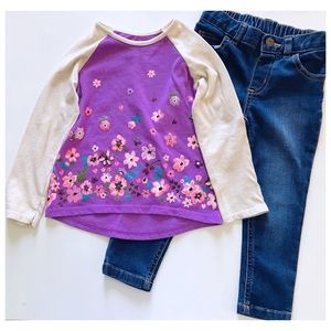Girls  Purple Floral Shirt & Blue Jeans